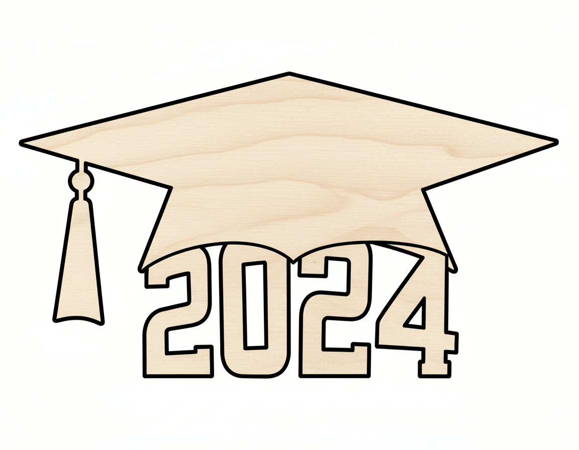 2024 Graduation Cap Shape DIY Craft Cutout Blank Door Hanger Wooden Cutout Cut Outs - Unfinished - NameSigns.com