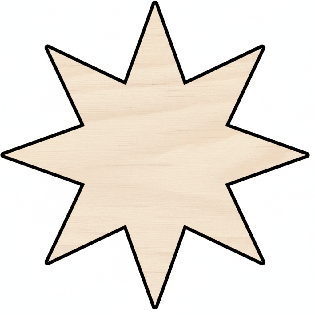 Custom Wooden 8 - Point Star Shape for Crafts and Door Hangers - Laser Cut– Wood Round Cutout for DIY Projects Blank Door Hanger Wooden Cutout Cut Outs - Unfinished - NameSigns.com