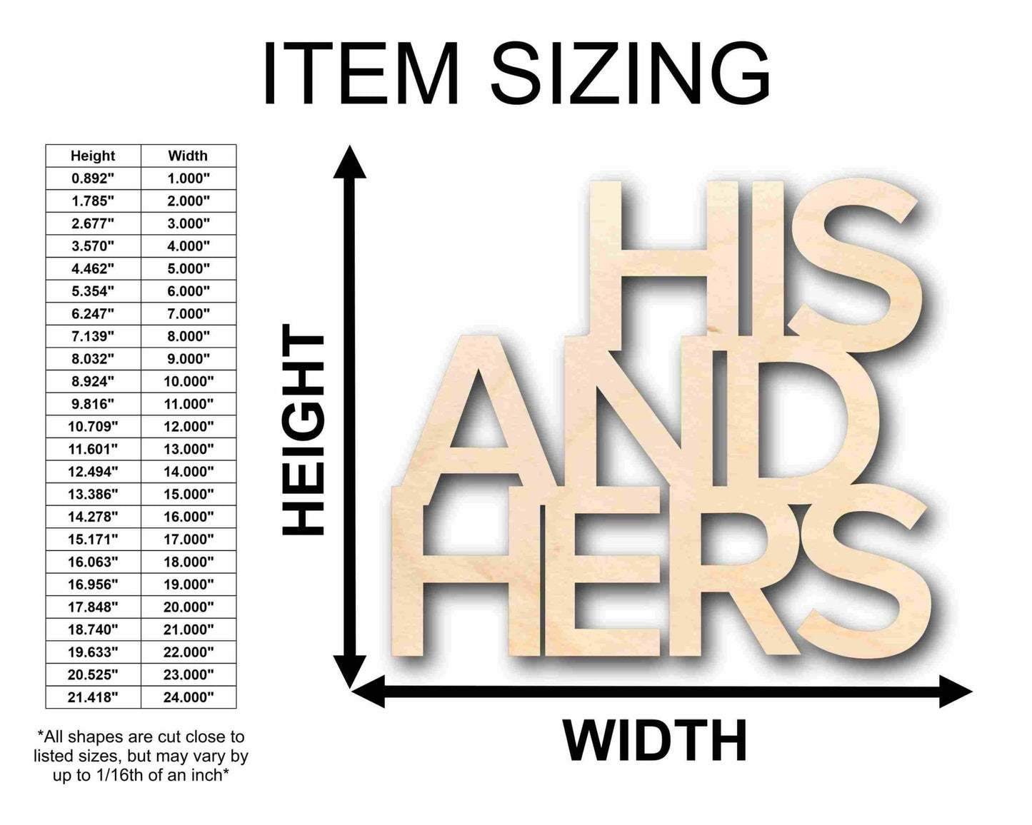 His and Hers Sign Unfinished Wood Cutout Home Decor DIY Wedding - NameSigns.com
