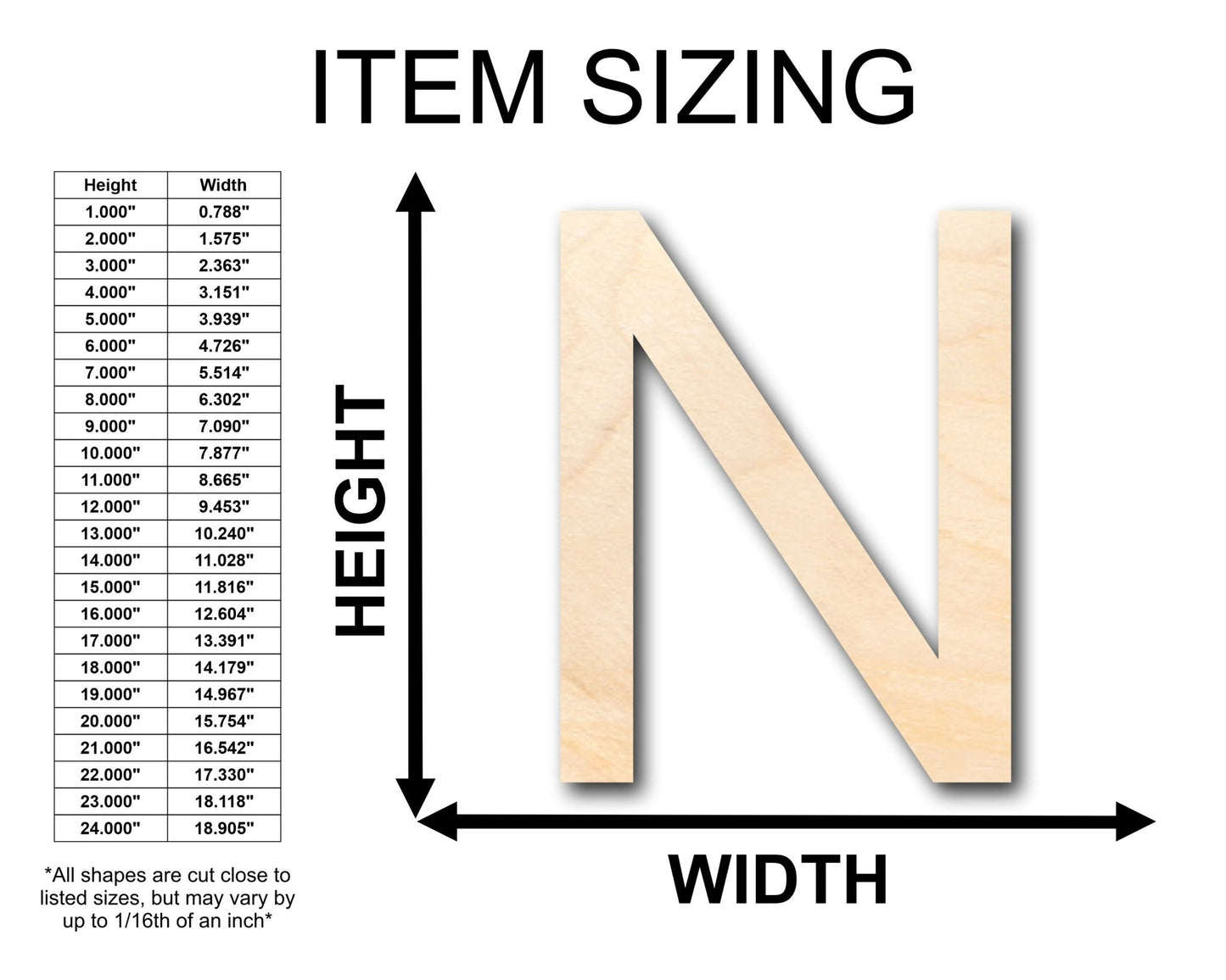 Unfinished Wood Arial Letter N Shape - Craft - up to 46" DIY - NameSigns.com