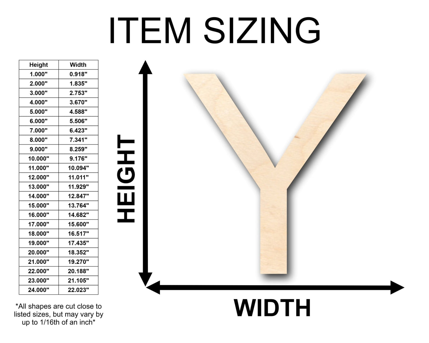 Unfinished Wood Arial Letter Y Shape - Craft - up to 46" DIY - NameSigns.com