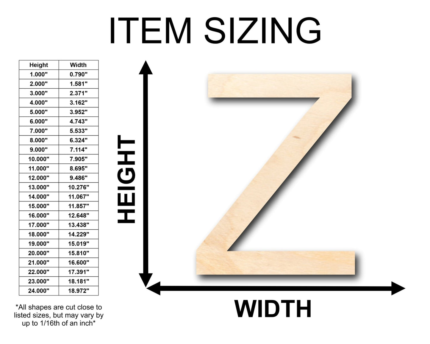 Unfinished Wood Arial Letter Z Shape - Craft - up to 46" DIY - NameSigns.com