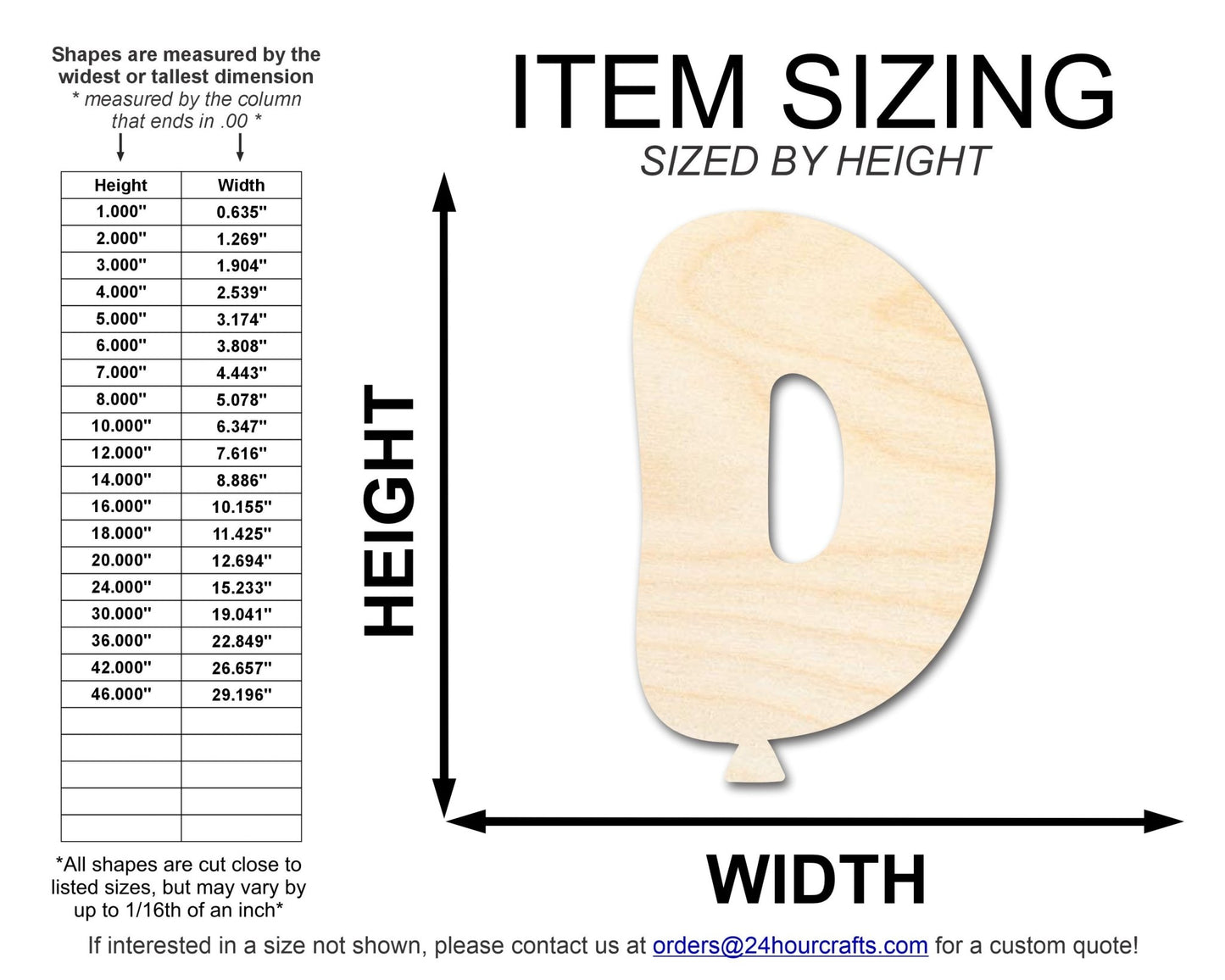 Unfinished Wood Balloon Letter D Shape | DIY Craft Cutout | up to 46" DIY - NameSigns.com