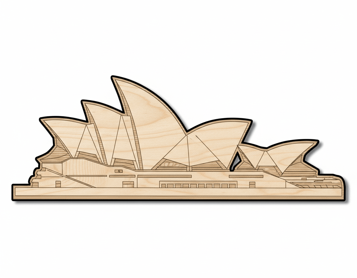 Unfinished Wood Cutout – Sydney Opera House Laser Cut Birch Plywood Shape by NameSigns.com - NameSigns.com