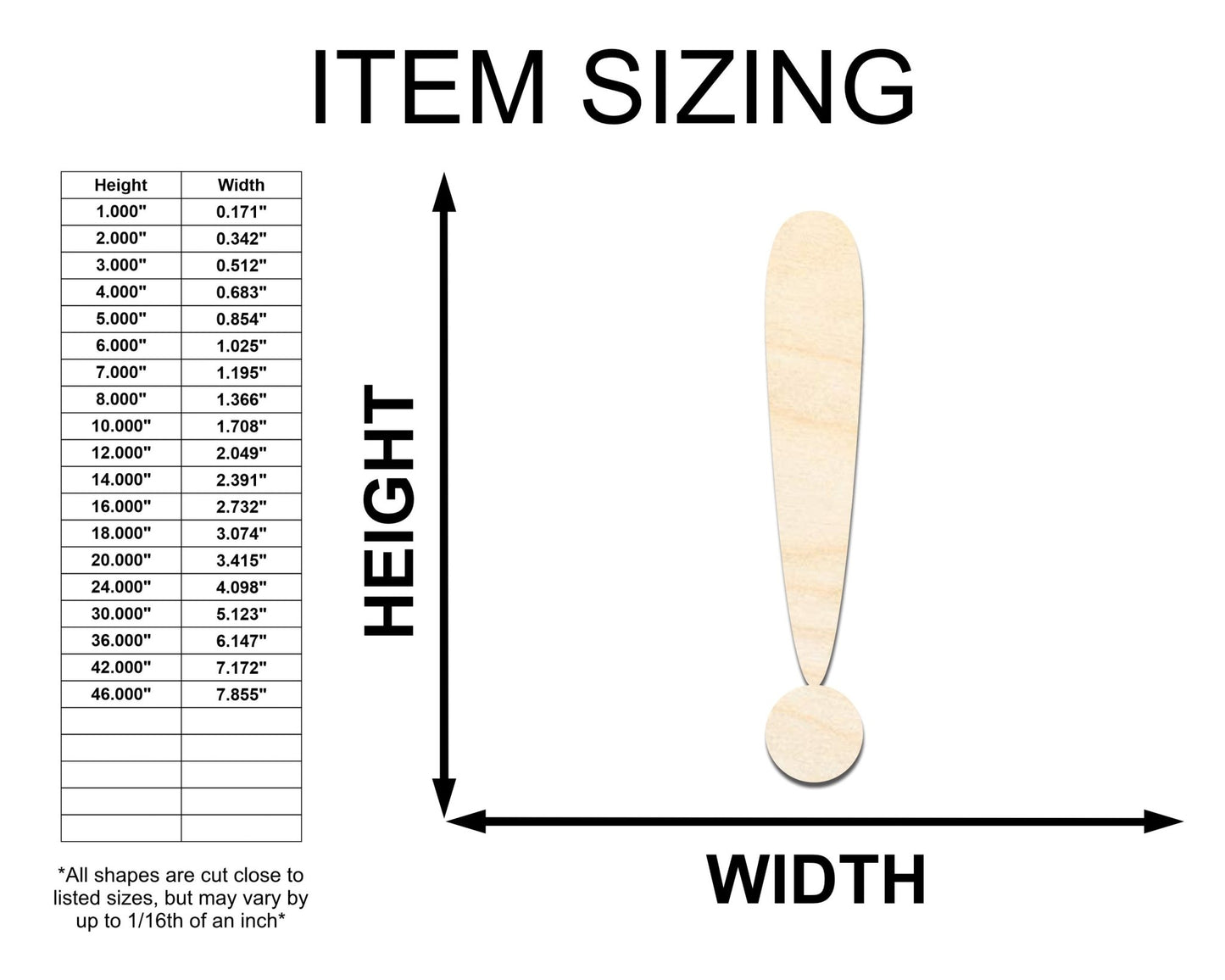 Unfinished Wood Exclamation Point Symbol - Craft - up to 46" DIY - NameSigns.com