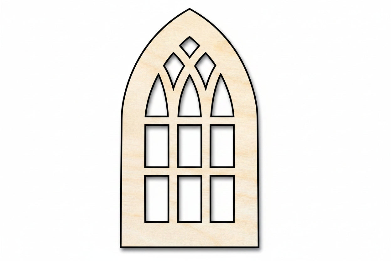 Unfinished Wood Gothic Window Shape | Craft Cutout | up to 46" DIY - NameSigns.com