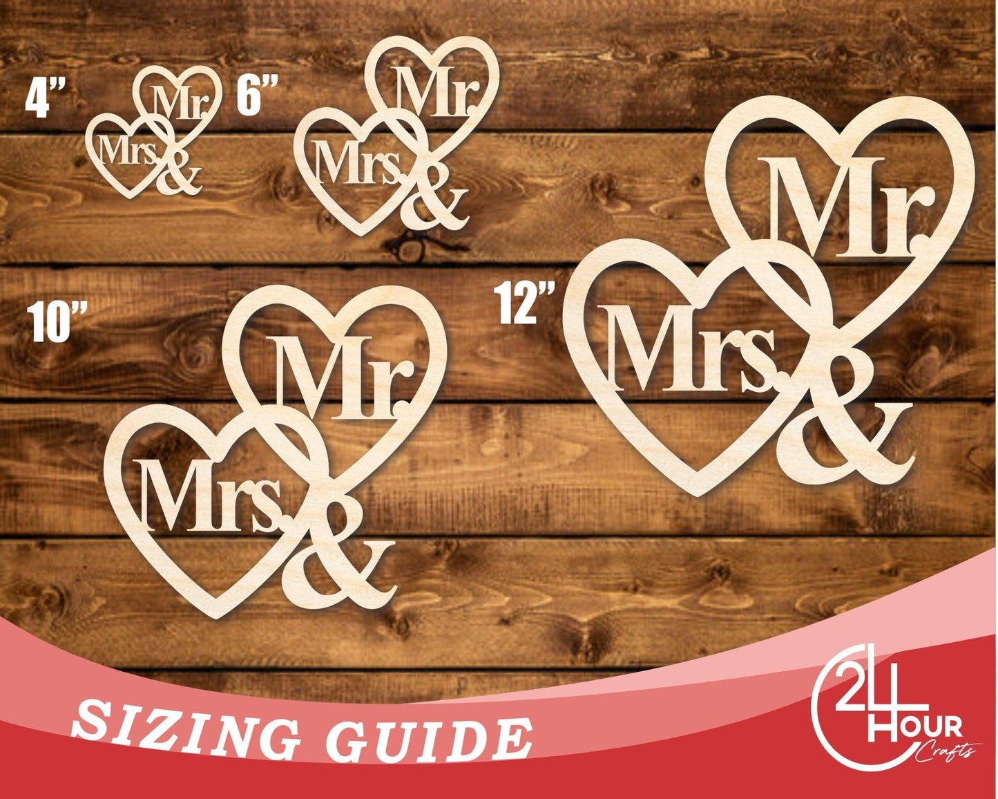 Unfinished Wood Mr. and Mrs. Hearts Shape | DIY Craft Cutout | up to 46" DIY - NameSigns.com