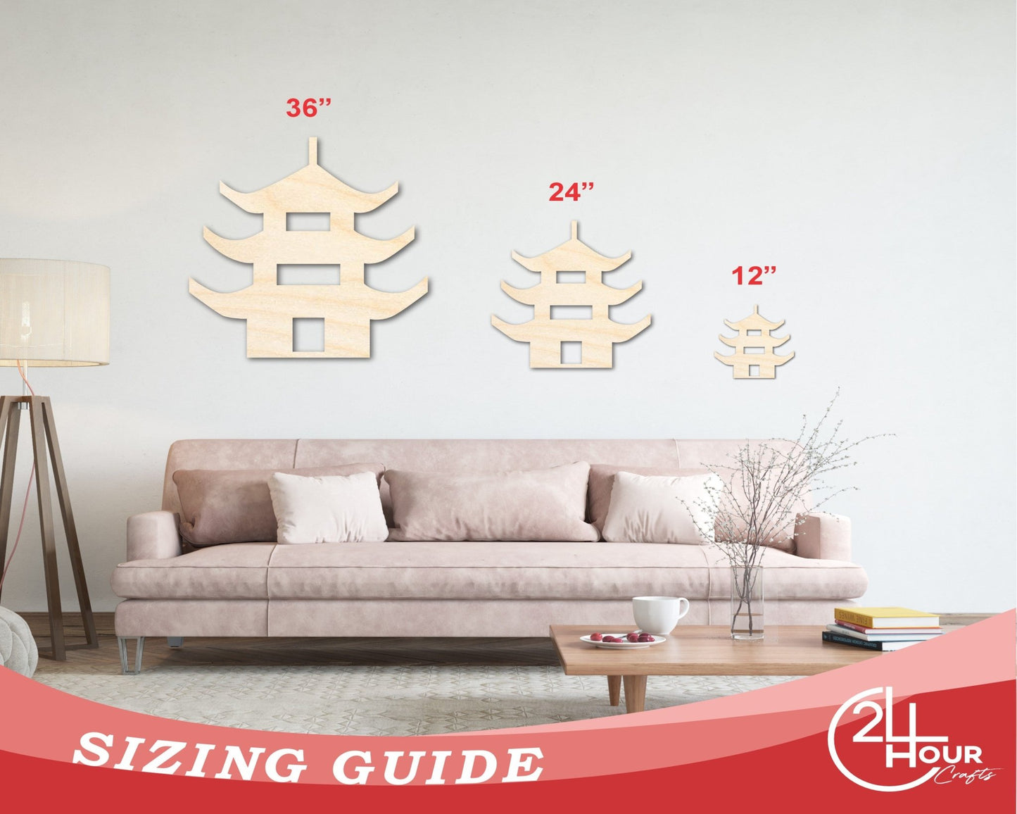 Unfinished Wood Pagoda Shape | Craft Cutout | up to 46" DIY - NameSigns.com