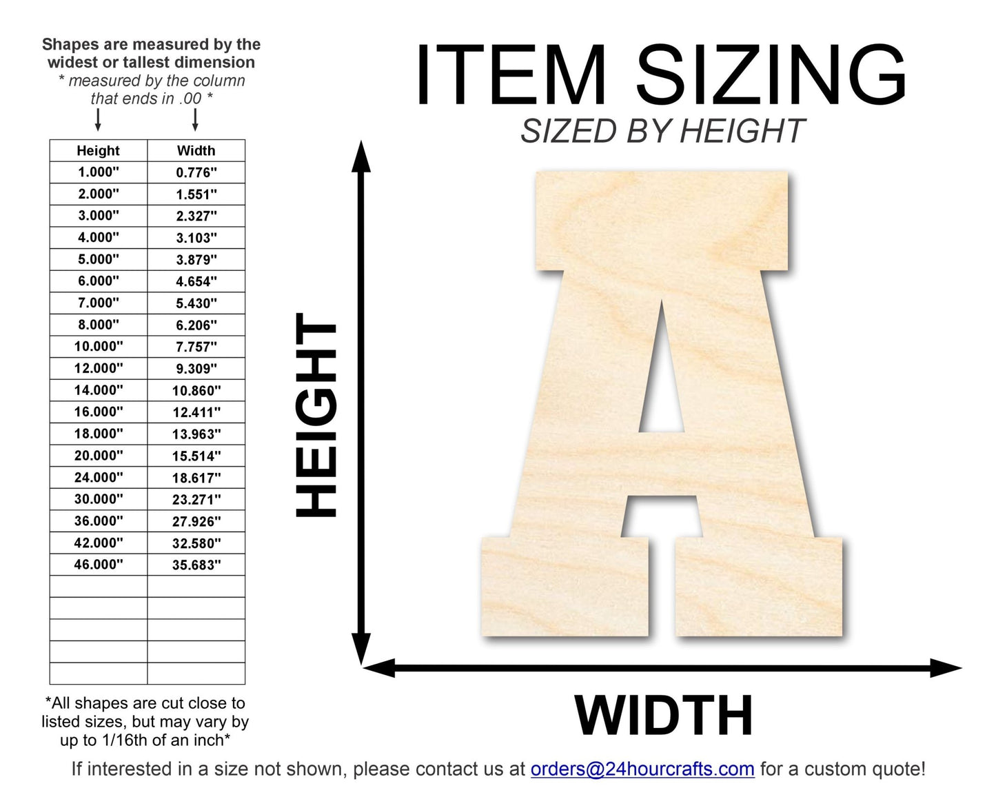 Unfinished Wood Varsity Team Font - A Shape | DIY Craft Cutout | up to 46" DIY - NameSigns.com