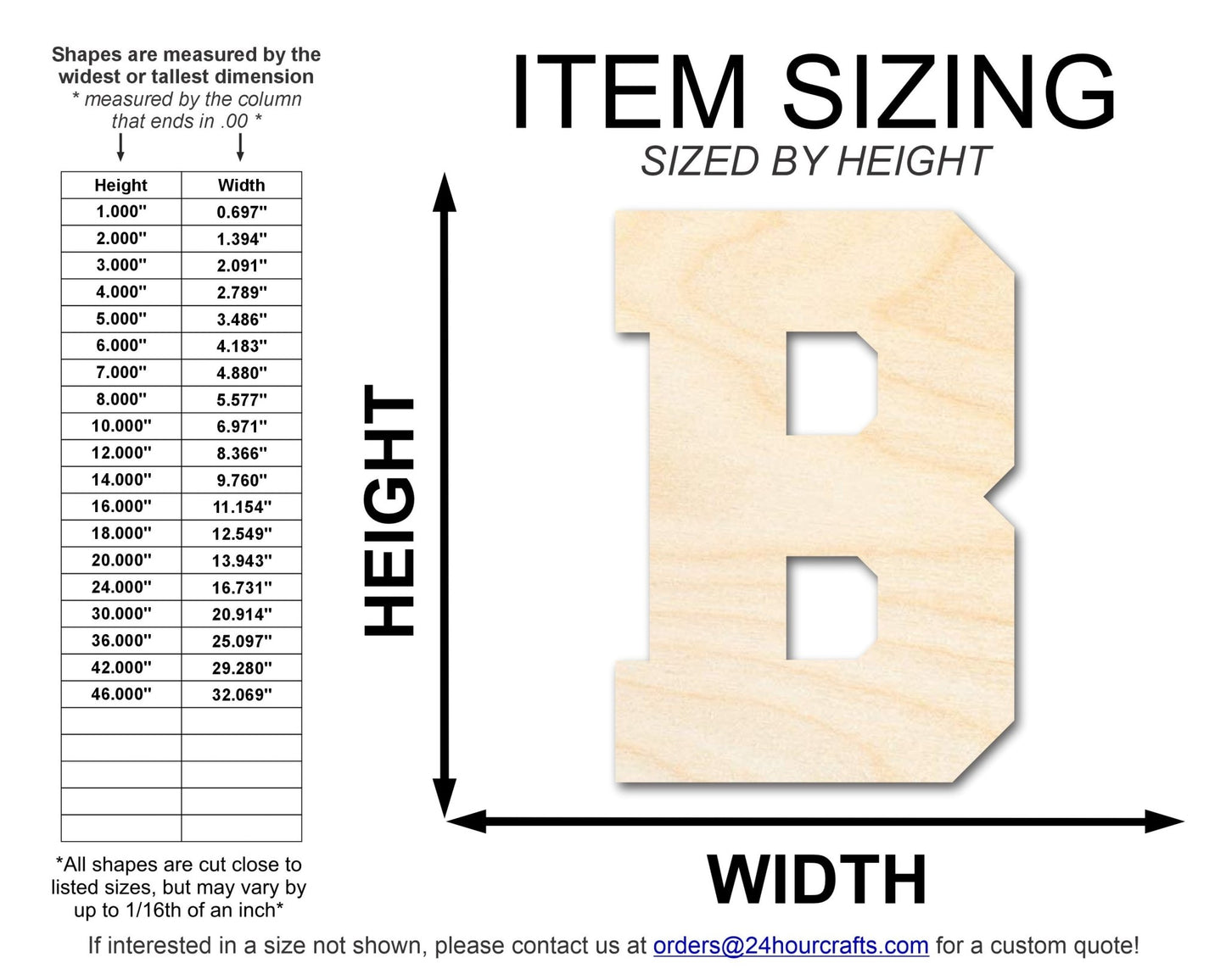 Unfinished Wood Varsity Team Font - B Shape | DIY Craft Cutout | up to 46" DIY - NameSigns.com