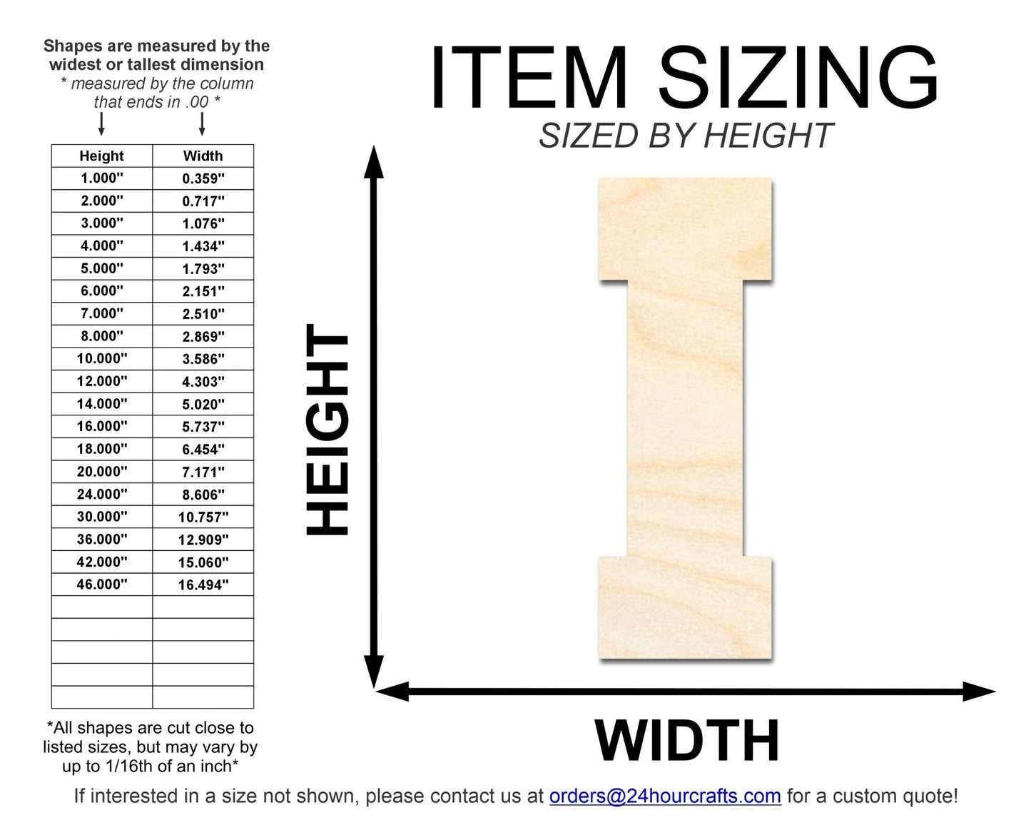 Unfinished Wood Varsity Team Font - I Shape | DIY Craft Cutout | up to 46" DIY - NameSigns.com