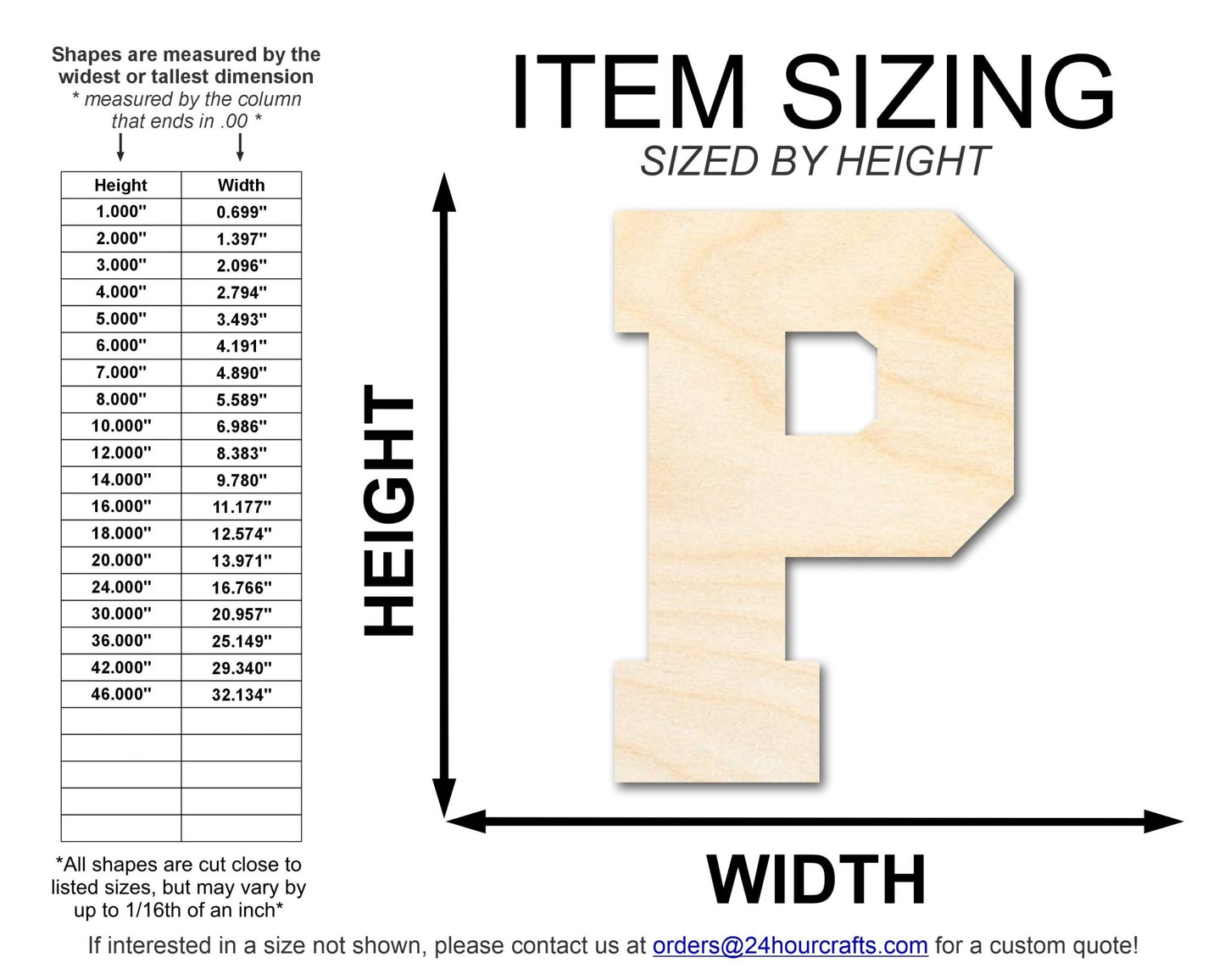 Unfinished Wood Varsity Team Font - P Shape | DIY Craft Cutout | up to 46" DIY - NameSigns.com