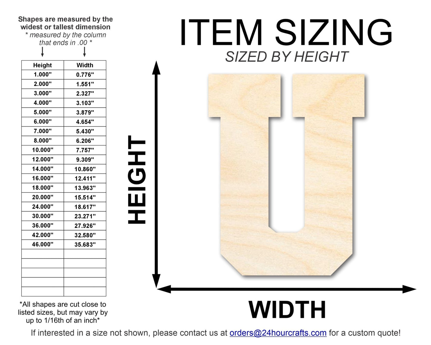 Unfinished Wood Varsity Team Font - U Shape | DIY Craft Cutout | up to 46" DIY - NameSigns.com
