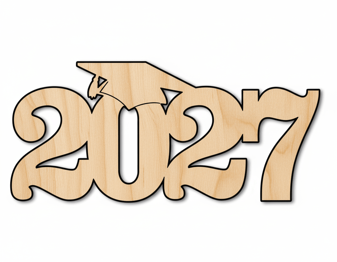 Wood 2027 Grad Cap Shape DIY Craft Cutout Blank Door Hanger Wooden Cutout Cut Outs - Unfinished - NameSigns.com