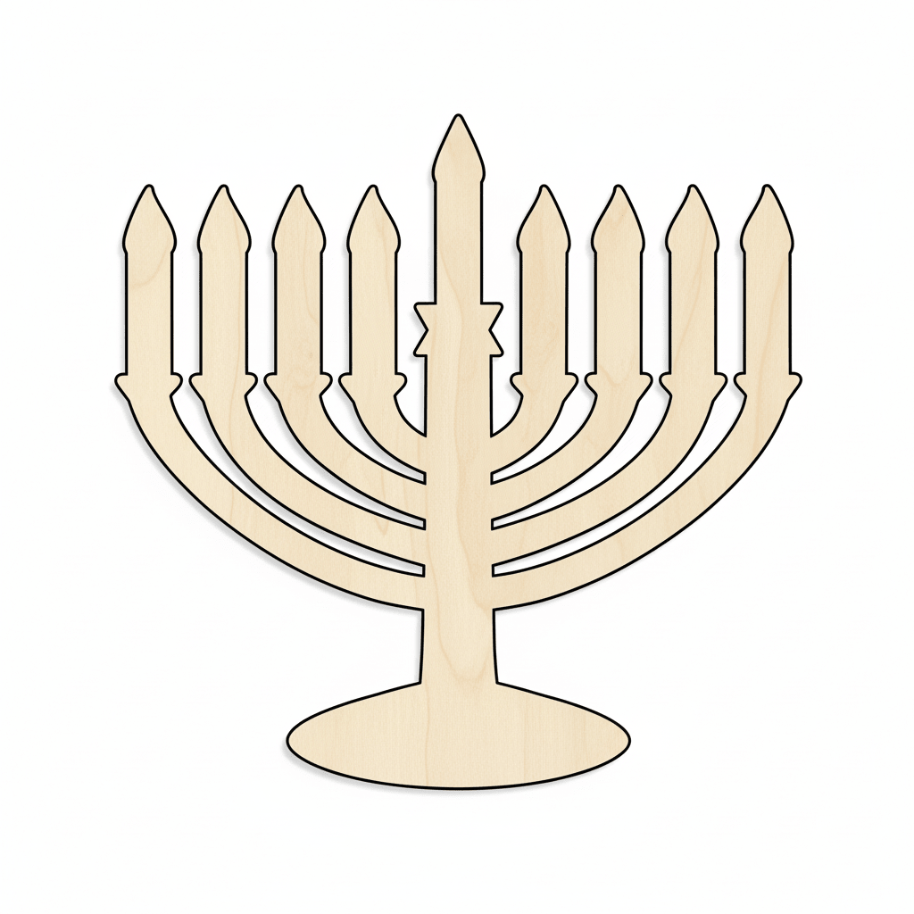 Wood Candled Menorah - Laser Cut Menorah Craft Shape | Blank for Painting Chanukah Blank Door Hanger Wooden Cutout Cut Outs - Unfinished - NameSigns.com