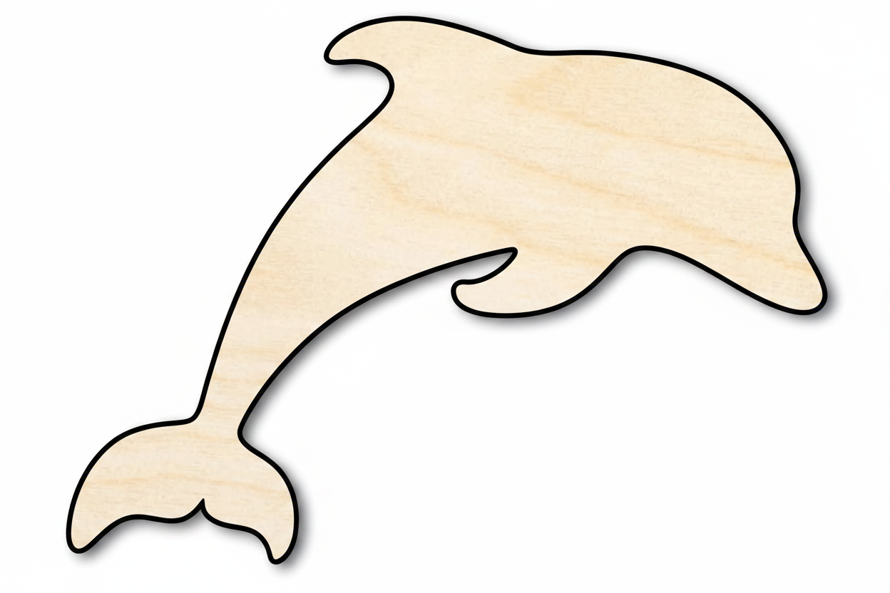 Wood Dolphin - Large Laser Cut Wood Craft Cutout with Peel Backing Blank Door Hanger Wooden Cutout Cut Outs - Unfinished - NameSigns.com
