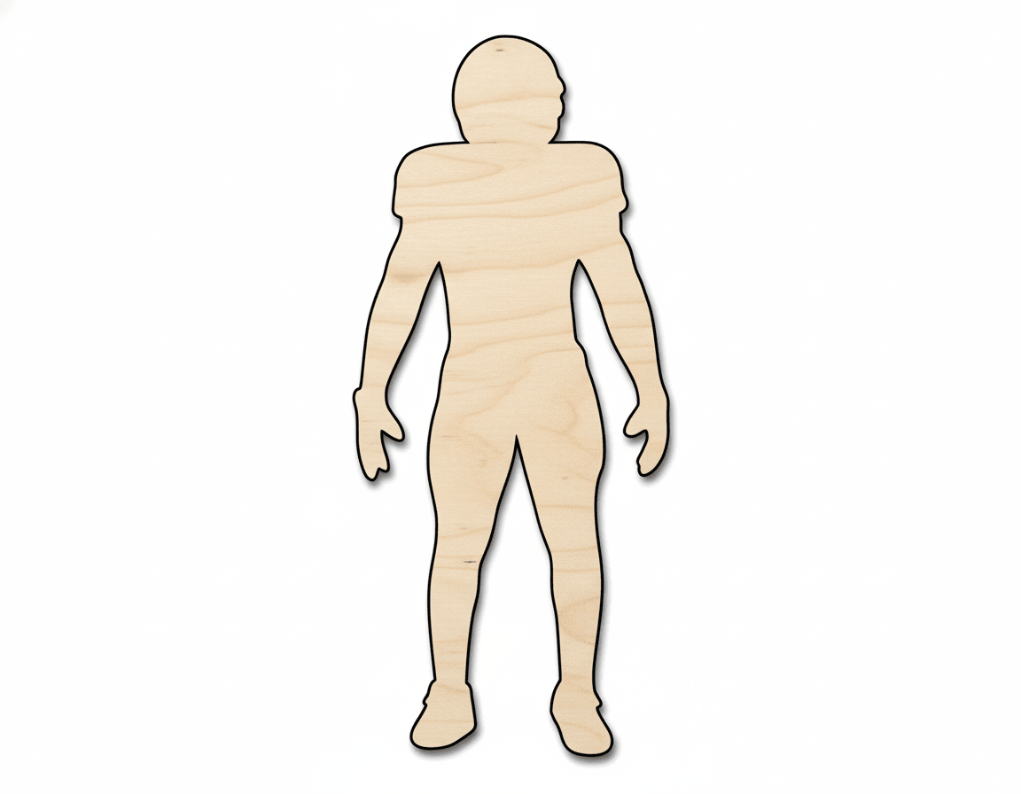 Wood Football Player Silhouette DIY Sports Craft Cutout Blank Door Hanger Wooden Cutout Cut Outs - Unfinished - NameSigns.com