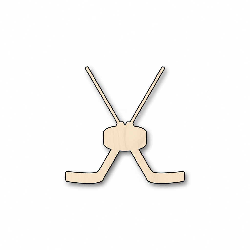 Wood Goalie Hockey Sticks Pair with Puck Silhouette - Craft - Blank Door Hanger Wooden Cutout Cut Outs - Unfinished - NameSigns.com