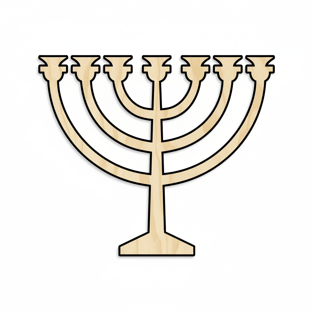 Wood Hanukkah Menorah - Laser Cut Menorah Craft Shape | Custom Wooden Blank Chanukah Blank Door Hanger Wooden Cutout Cut Outs - Unfinished - NameSigns.com