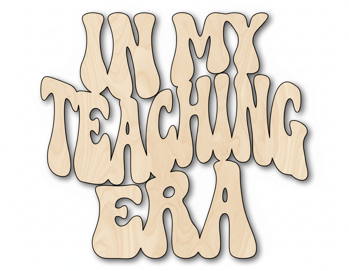 Wood In My Teaching Era Cutout DIY Craft Shape Blank Door Hanger Wooden Cutout Cut Outs - Unfinished - NameSigns.com