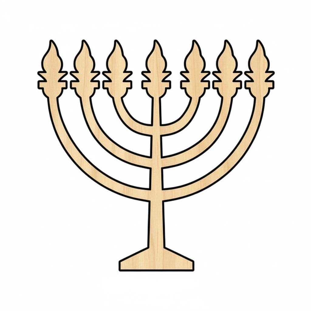 Wood Oil Lamp Menorah - Laser Cut Menorah Craft Shape | Wooden Blank Chanukah Blank Door Hanger Wooden Cutout Cut Outs - Unfinished - NameSigns.com
