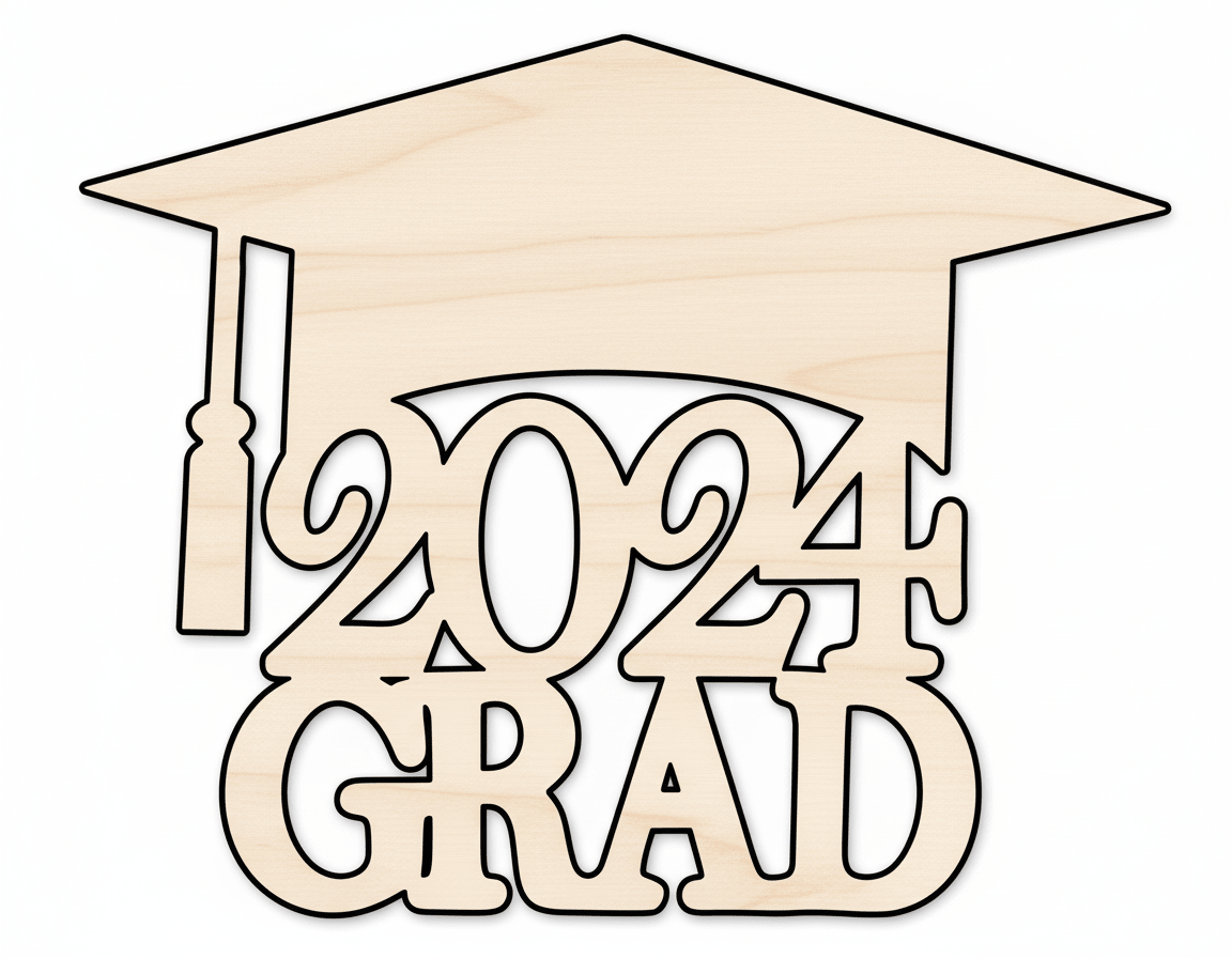 2024 Grad Graduation Cap Shape DIY Craft Cutout Blank Door Hanger Wooden Cutout Cut Outs - Unfinished - NameSigns.com