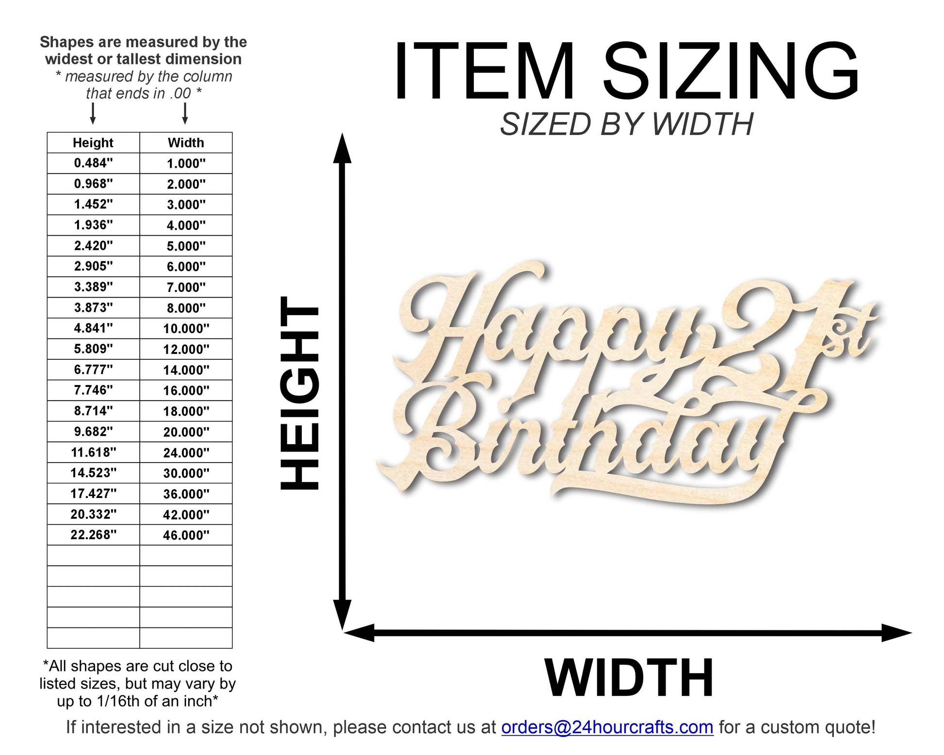 Unfinished Happy 21st Birthday Sign Shape | DIY Craft Cutout | up to 46" DIY