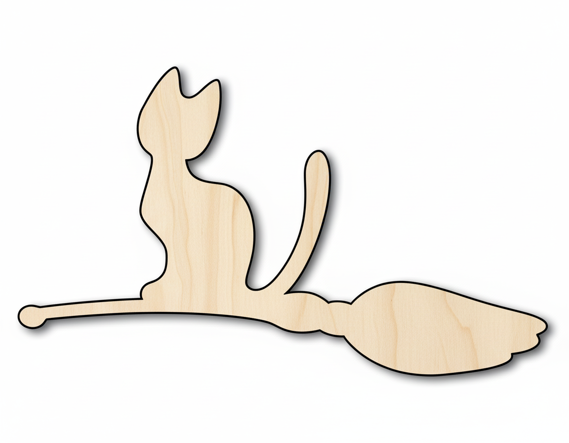 Unfinished Wood Cat on Broom Shape | DIY Halloween Cat Craft Cutout | up to 46" DIY NameSigns.com