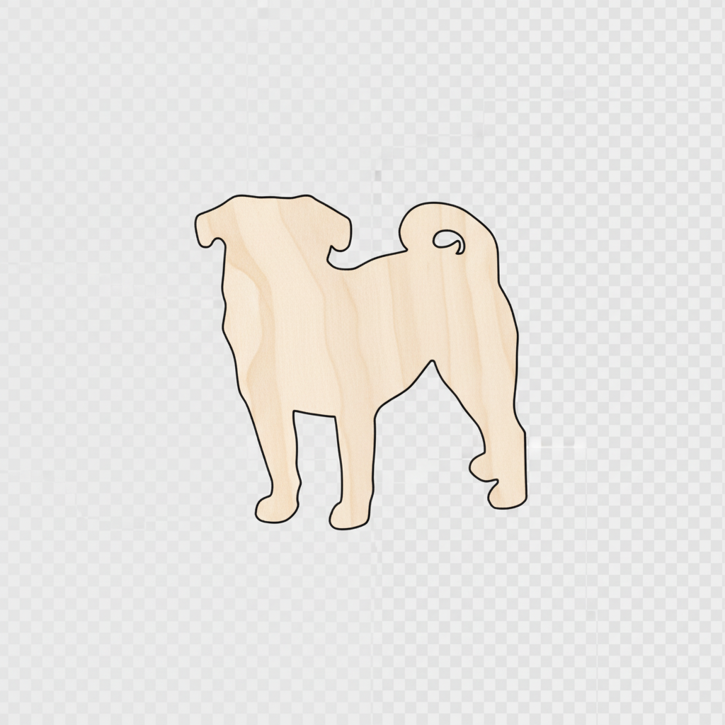 Unfinished Wood Pug Dog Shape - Craft - up to 46" DIY NameSigns.com