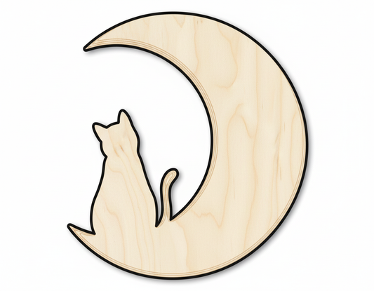Unfinished Wood Cat and Moon Silhouette Shape - Craft - up to 46" NameSigns.com