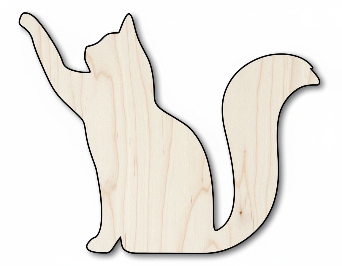 Unfinished Wood Reaching Cat Shape - Cat Craft - up to 46" DIY NameSigns.com