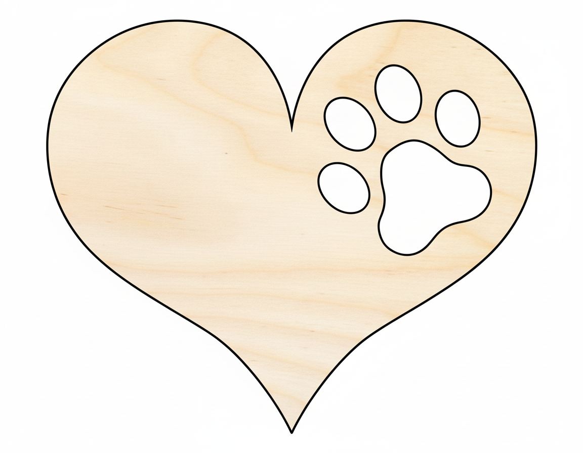 Unfinished Wood Pawprint Heart Shape | Valentine's Day | Pet | DIY Craft Cutout | Up to 46" NameSigns.com