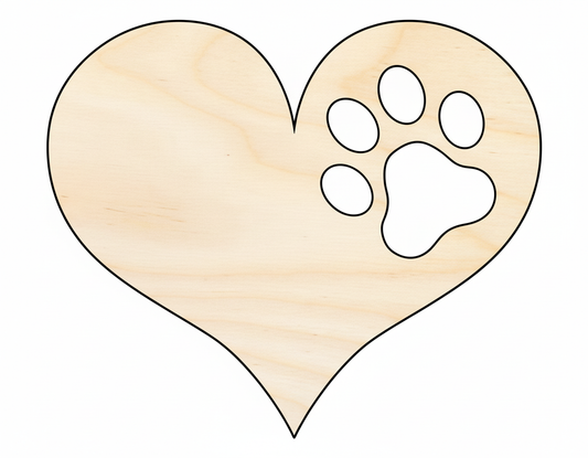 Unfinished Wood Pawprint Heart Shape | Valentine's Day | Pet | DIY Craft Cutout | Up to 46" NameSigns.com