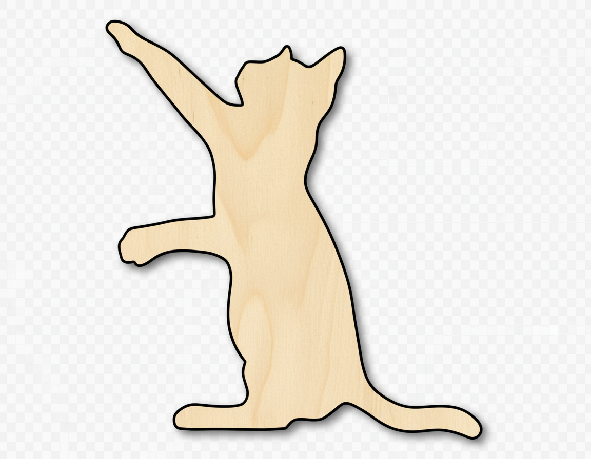 Unfinished Wood Playing Cat Shape - Craft - up to 46" NameSigns.com
