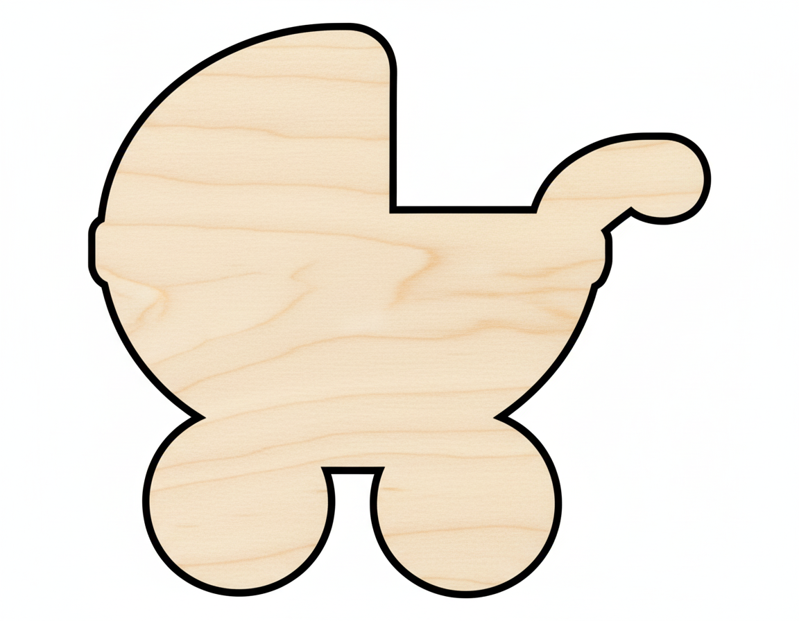 Unfinished Wood Cutout Baby Stroller Shape – Custom Baltic Birch Plywood Craft Supplies NameSigns.com