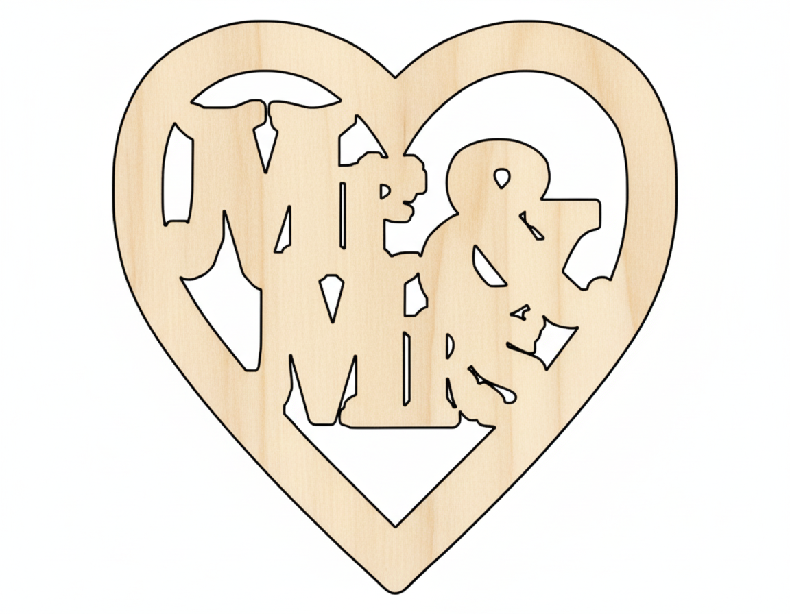 Unfinished Wood Cutout Mr and Mrs Heart - DIY Wood Craft Shapes Up to 46" NameSigns.com
