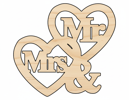 Unfinished Wood Cutout Mr and Mrs Hearts Shape – Large DIY Craft Project Supplies NameSigns.com