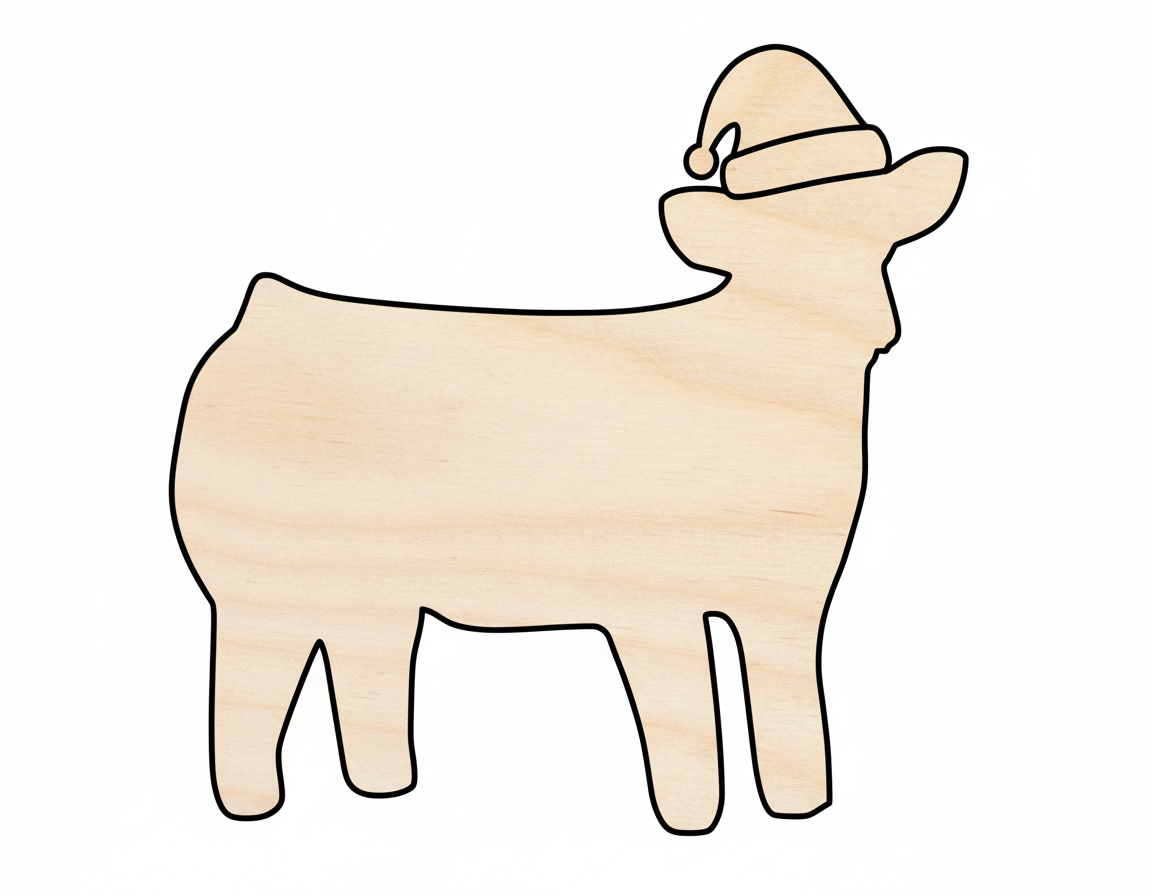 Wood Cow With Santa Hat Shape DIY Craft Cutout NameSigns.com