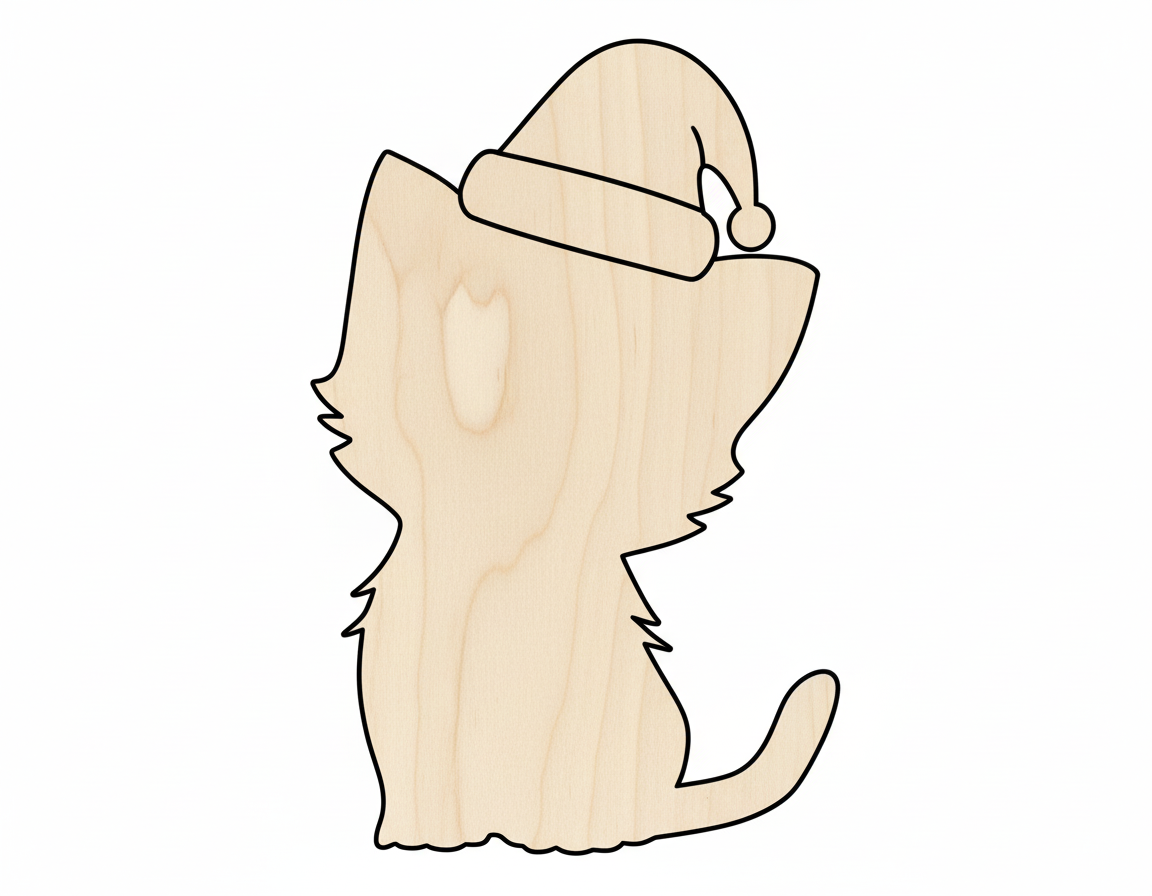 Wood Cute Cat With Santa Hat Shape DIY Craft Cutout NameSigns.com