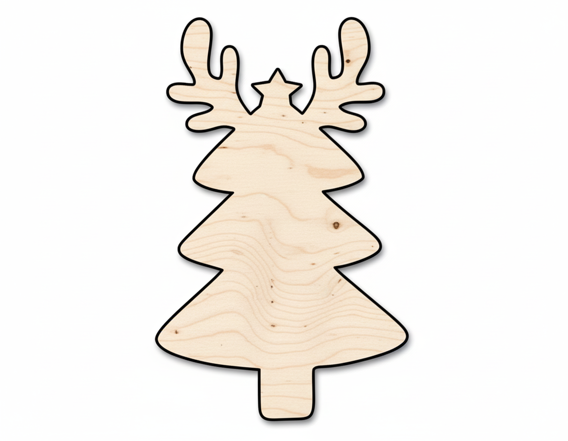 Wood Reindeer Christmas Tree Shape - Craft - NameSigns.com