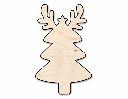 Wood Reindeer Christmas Tree Shape - Craft - NameSigns.com