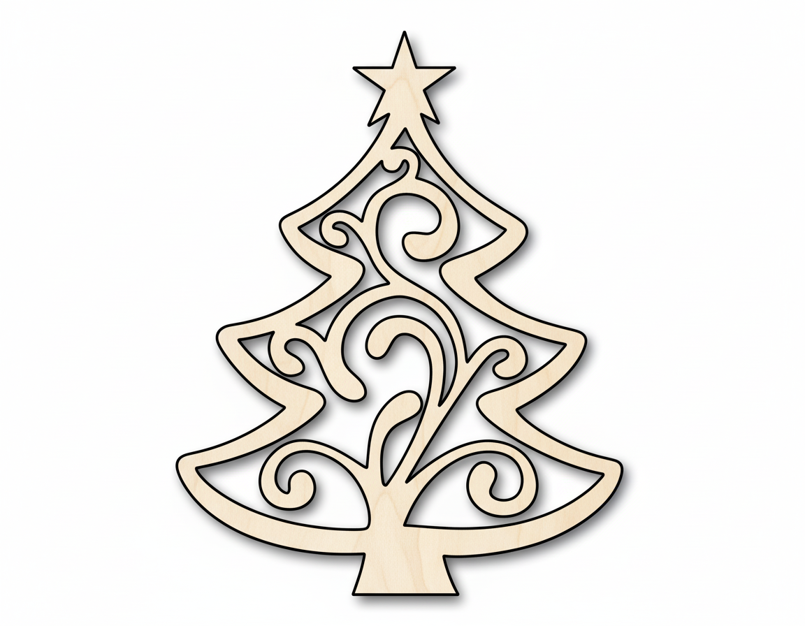 Wood Flourish Christmas Tree Shape - Craft - up to 46" NameSigns.com