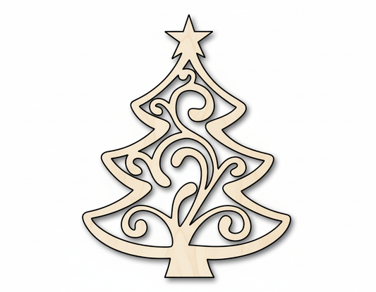 Wood Flourish Christmas Tree Shape - Craft - up to 46" NameSigns.com