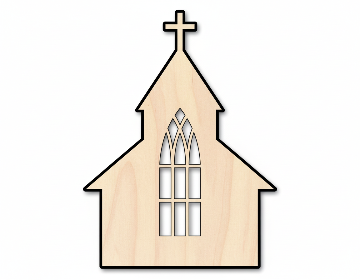 Wood Church with Window Shape - Craft - up to 46" NameSigns.com