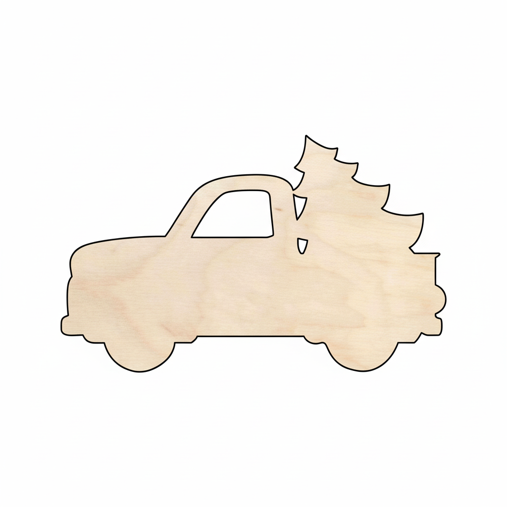 Wood Christmas Tree Car Truck Silhouette - Craft- NameSigns.com