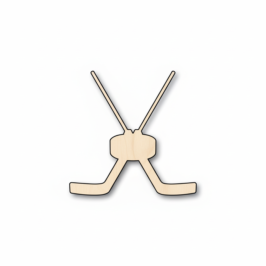 Wood Goalie Hockey Sticks Pair with Puck Silhouette - Craft- NameSigns.com