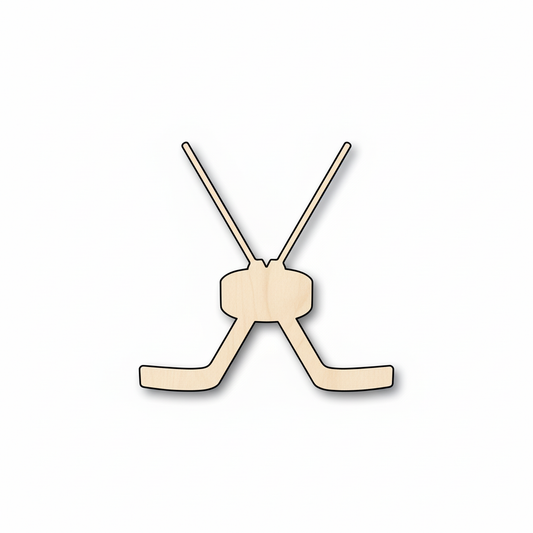 Wood Goalie Hockey Sticks Pair with Puck Silhouette - Craft- NameSigns.com