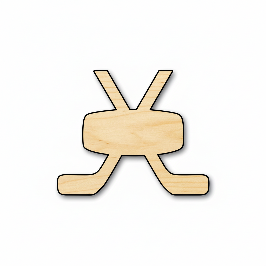Wood Hockey Sticks Pair with Puck Silhouette - Craft- NameSigns.com