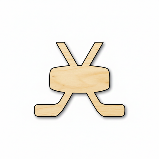 Wood Hockey Sticks Pair with Puck Silhouette - Craft- NameSigns.com