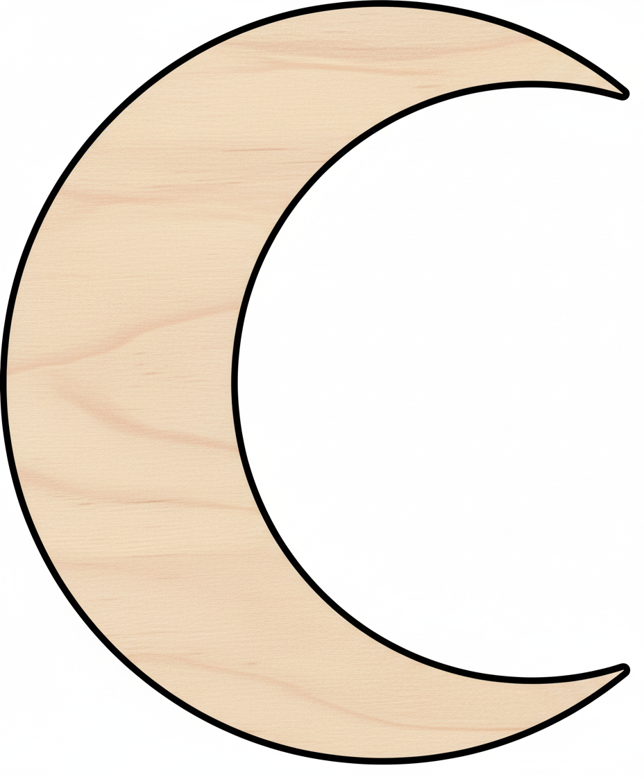 Custom Wooden Crescent Moon Shape for Crafts and Door Hangers - Laser Cut–  Wood Round Cutout for DIY Projects NameSigns.com
